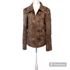 mesmerize Coat Jacket Small Distressed Worn Look Brown Aged.... dimensions pit-p